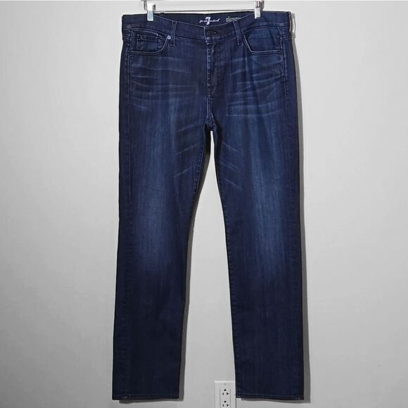 7 for all mankind Slimmy Jeans Straight Leg Men's Size 38 Dark Wash Long Length - Picture 1 of 12